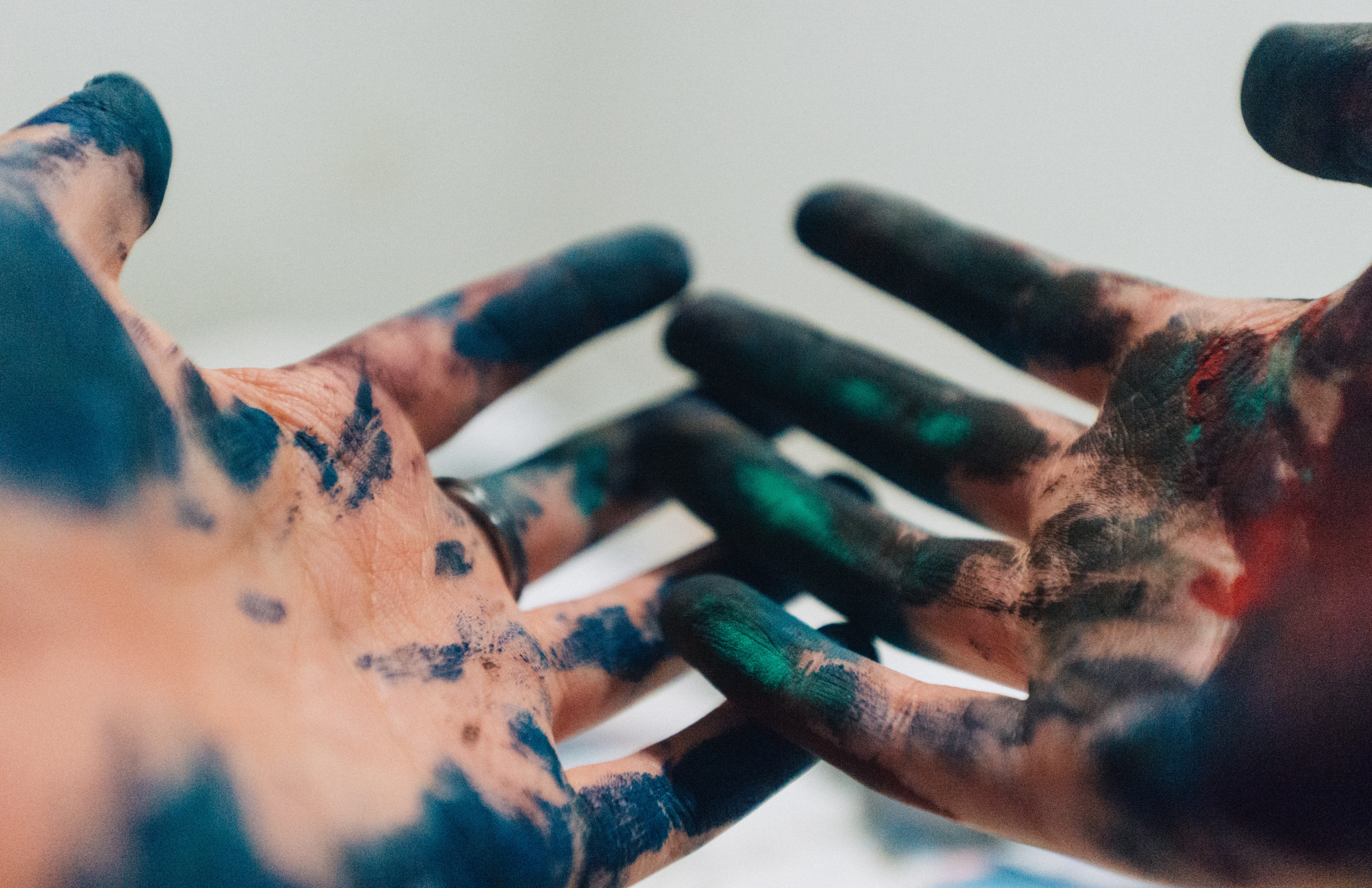 Picture of Artist's Hands Covered with paint